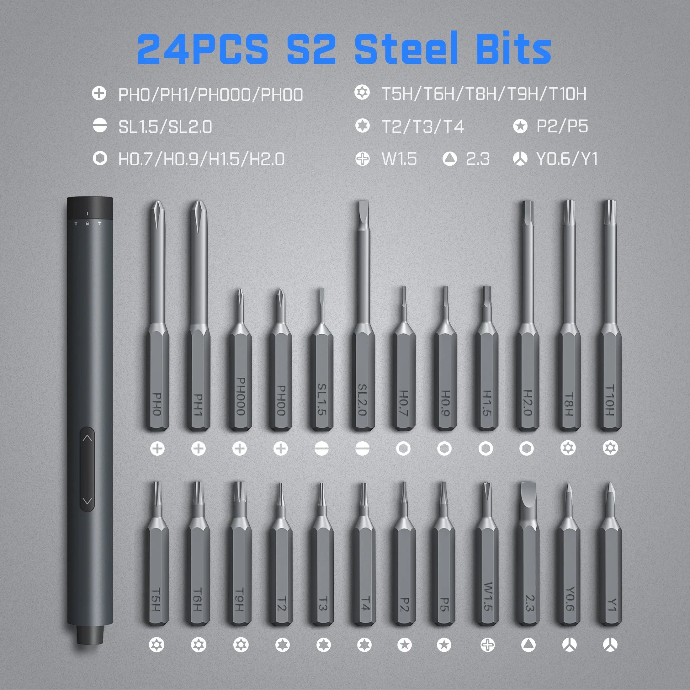 E1 Pro 3.7V (Not Led) Cordless Electric Screwdriver Kit, 3 N.M Torque with 24 Magnetic Bits, Quick-Charge Battery & Magnetic Holder - Ideal for Electronics Repair (Phones, Laptops, Watches)